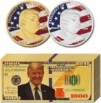 10 Bill Set President Donald Trump Gold Foil 1000 Dollar Bill & Two 24k Gold-Plated Commemorative Coins