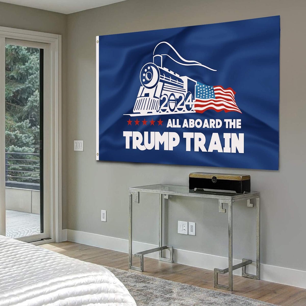 All Aboard The Trump Train 2024 Blue Flag 3 x 5 feet All Aboard The Trump Train 2024 Blue Flag 3 x 5 feet