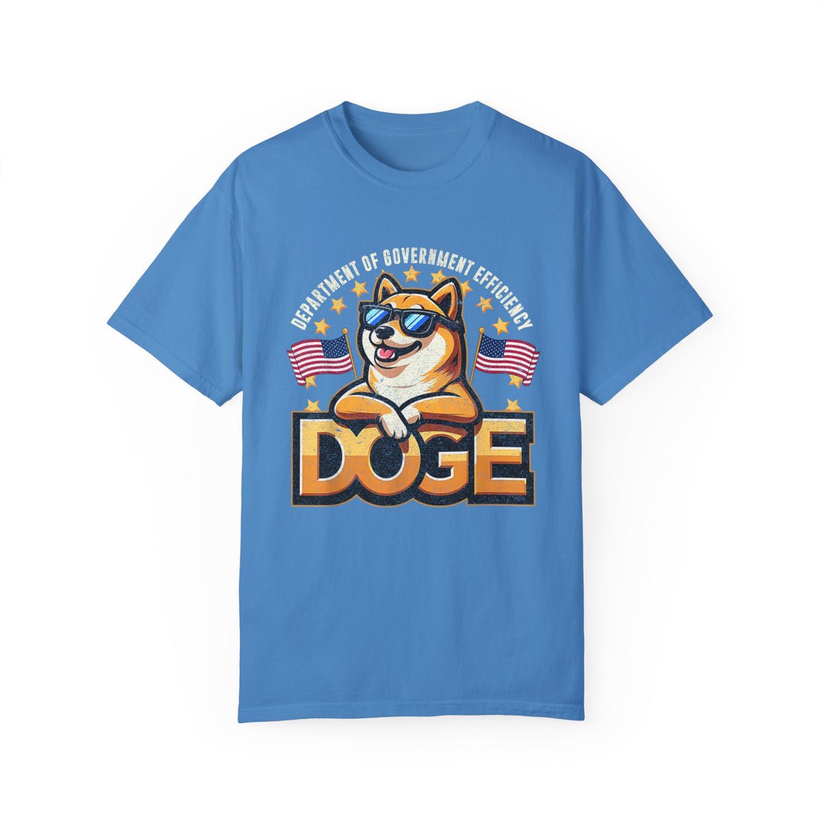 DOGE Department of Government Efficiency T-Shirt w/ Dog & American Flags DOGE Department of Government Efficiency T-Shirt w/ Dog & American Flags