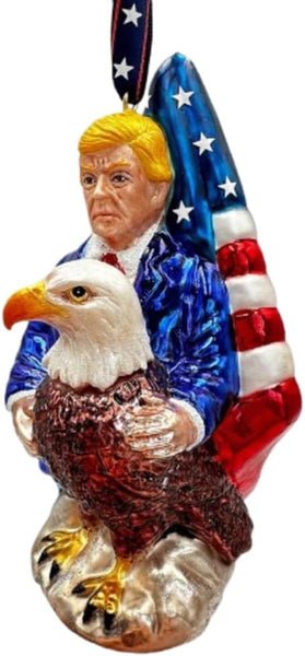 Donald Trump American Eagle & Flag Glass Christmas Ornament