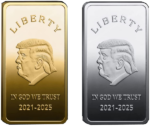 Donald Trump Gold or Silver Plated Silver Collectible Bouillon Bars