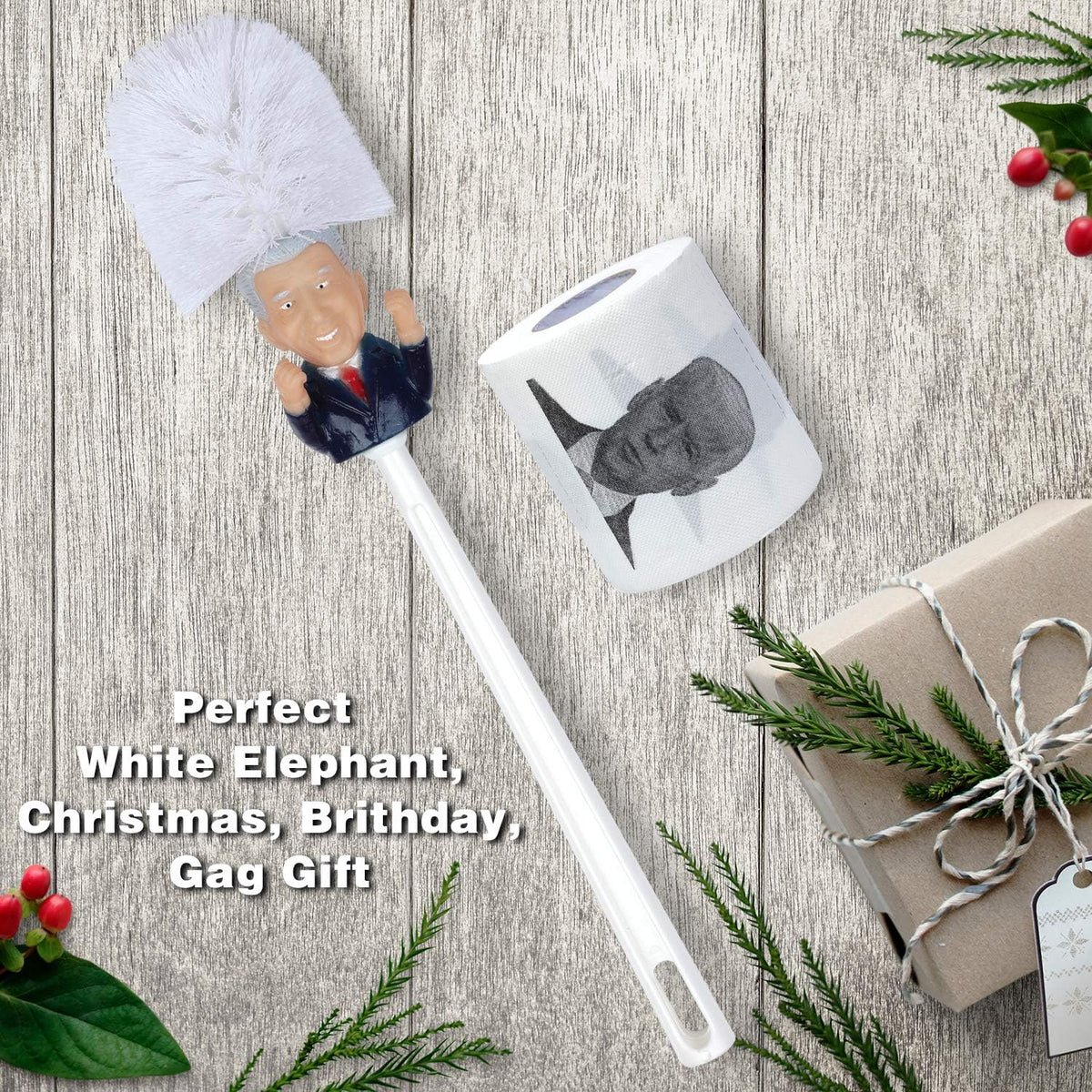 Joe Biden Toilet Paper (black & white print) and Toilet Brush With Holder Bundle Set Joe Biden Toilet Paper (black & white print) and Toilet Brush With Holder Bundle Set