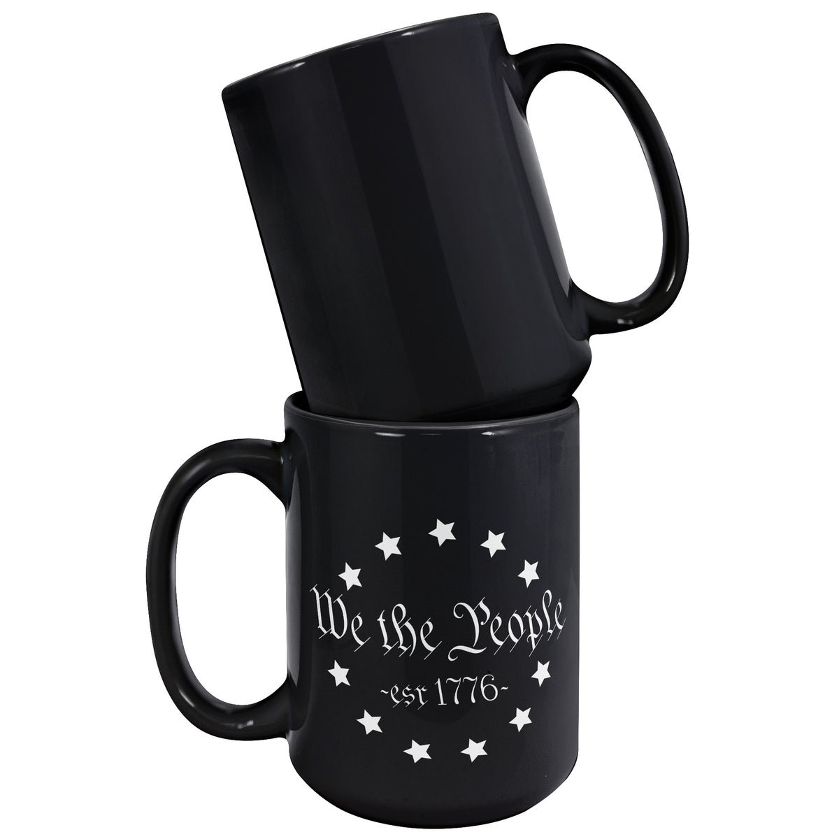 Large Black We The People 1776 Coffee Mug with Stars Large Black We The People 1776 Coffee Mug with Stars