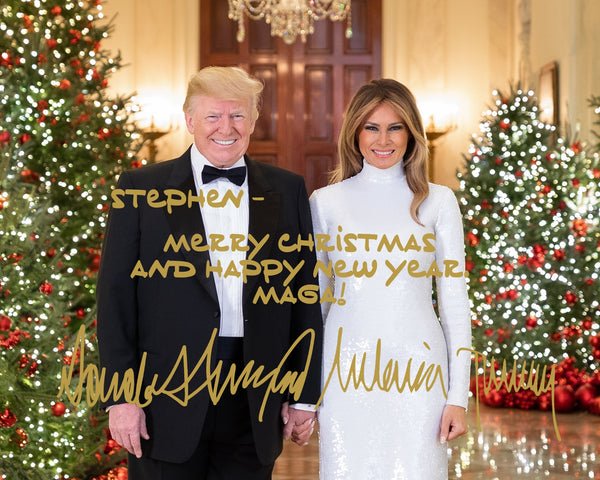 Personalized Autograph White Christmas House photo with Donald and Melania Trump. Personalized Autograph White Christmas House photo with Donald and Melania Trump.