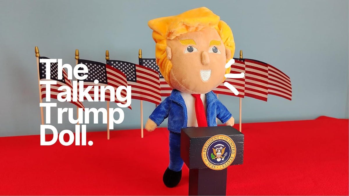Talking Trump Soft Plush Doll Says 20 phrases in Trump's Voice. Talking Trump Soft Plush Doll Says 20 phrases in Trump's Voice.