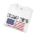 Tattered Design – Trump 2028 White T-Shirt w American Flag