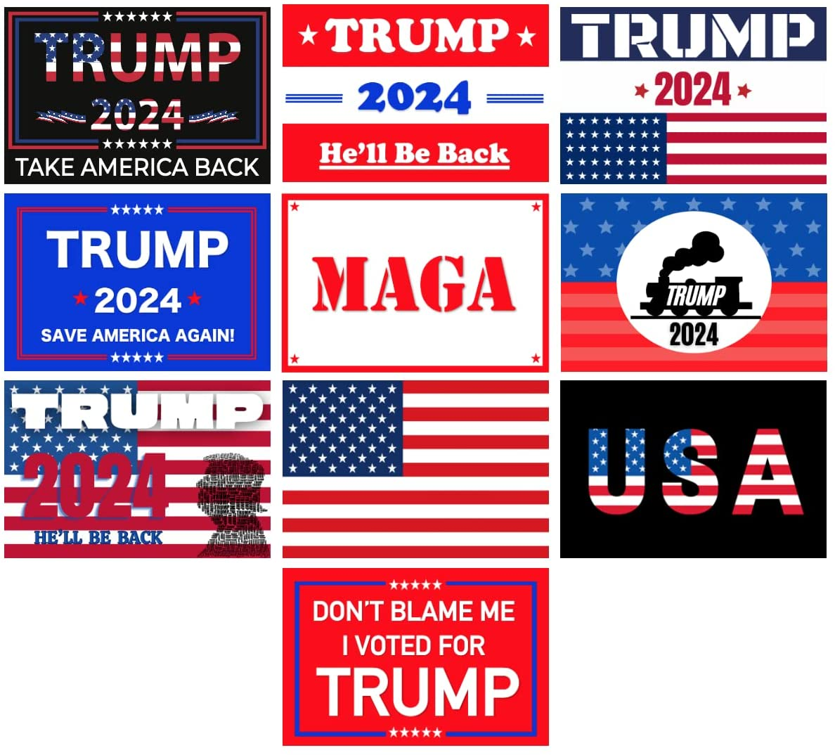 Trump 2024 Stickers - (10 Piece) Trump Sticker Pack - 4"X6" Patriotic stickers Trump 2024 Stickers - (10 Piece) Trump Sticker Pack - 4"X6" Patriotic stickers
