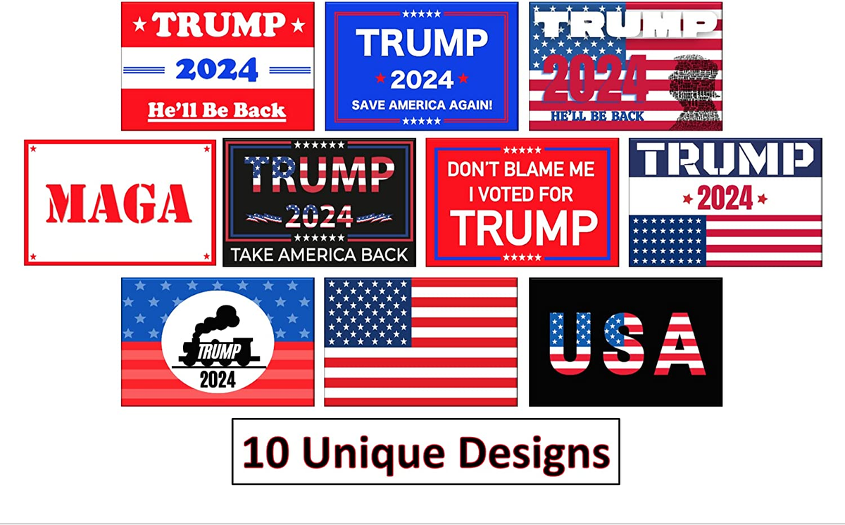 Trump 2024 Stickers - (10 Piece) Trump Sticker Pack - 4"X6" Patriotic stickers Trump 2024 Stickers - (10 Piece) Trump Sticker Pack - 4"X6" Patriotic stickers