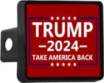 Trump 2024 Trailer Hitch Cover Plug Take America Back Red