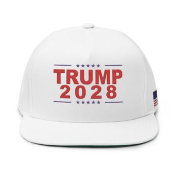 Trump 2028 Embroidered Flat Bill Hat - American Flag on Side
