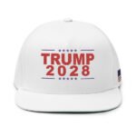 Trump 2028 Embroidered Flat Bill Hat - American Flag on Side