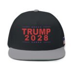 Trump 2028 Embroidered Flat Bill Hat – American Flag on Side
