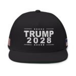 Trump 2028 Hat – Embroidered on Red or Black Cap w/ American Flag on Both Sides