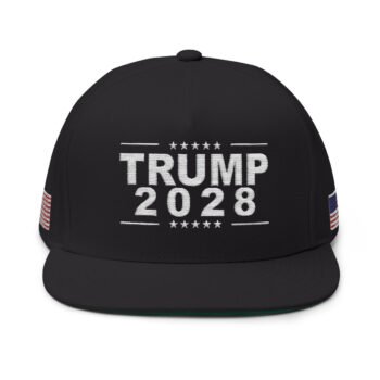 Trump 2028 Hat - Embroidered on Red or Black Cap w/ American Flag on Both Sides