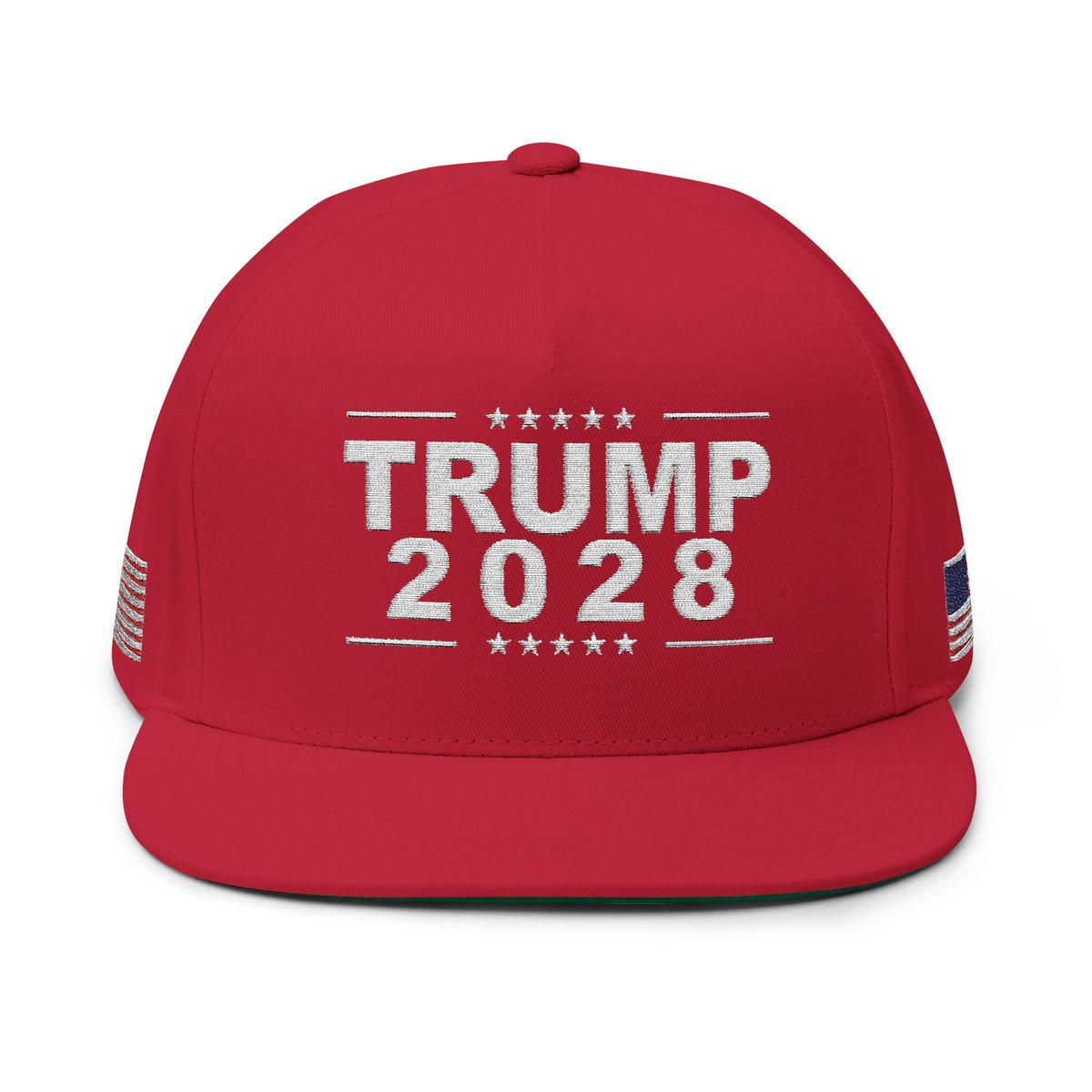 Trump 2028 Hat - Embroidered on Red or Black Cap w/ American Flag on Both Sides Trump 2028 Hat - Embroidered on Red or Black Cap w/ American Flag on Both Sides