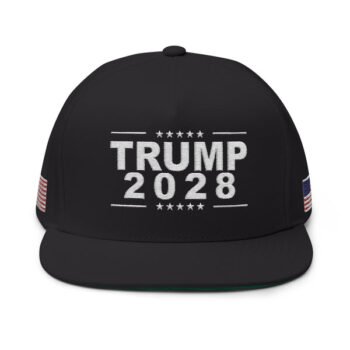 Trump 2028 Hat - Embroidered on Red or Black Cap w/ American Flag on Both Sides