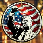 Trump Assassination Attempt Fist Up Stained Glass Christmas Ornament