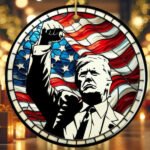 Trump Assassination Attempt Fist Up Stained Glass Christmas Ornament