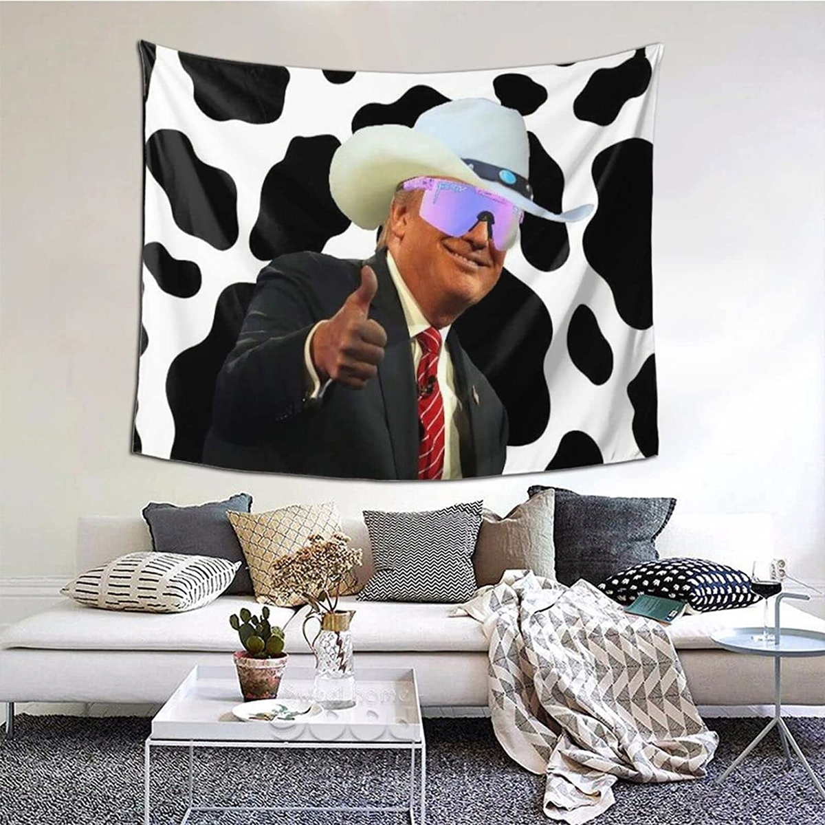 Trump Cow Print Cowboy Hat Tapestry 59.1 x 51.2 inches Trump Cow Print Cowboy Hat Tapestry 59.1 x 51.2 inches