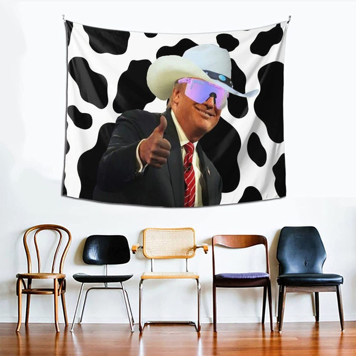 Trump Cow Print Cowboy Hat Tapestry 59.1 x 51.2 inches Trump Cow Print Cowboy Hat Tapestry 59.1 x 51.2 inches