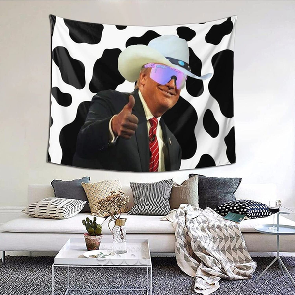 Trump Cow Print Cowboy Hat Tapestry 59.1 x 51.2 inches Trump Cow Print Cowboy Hat Tapestry 59.1 x 51.2 inches
