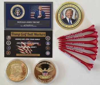 Trump Golf Ball Marker & Tee Set.Seal of The President USA. + 1 Decal