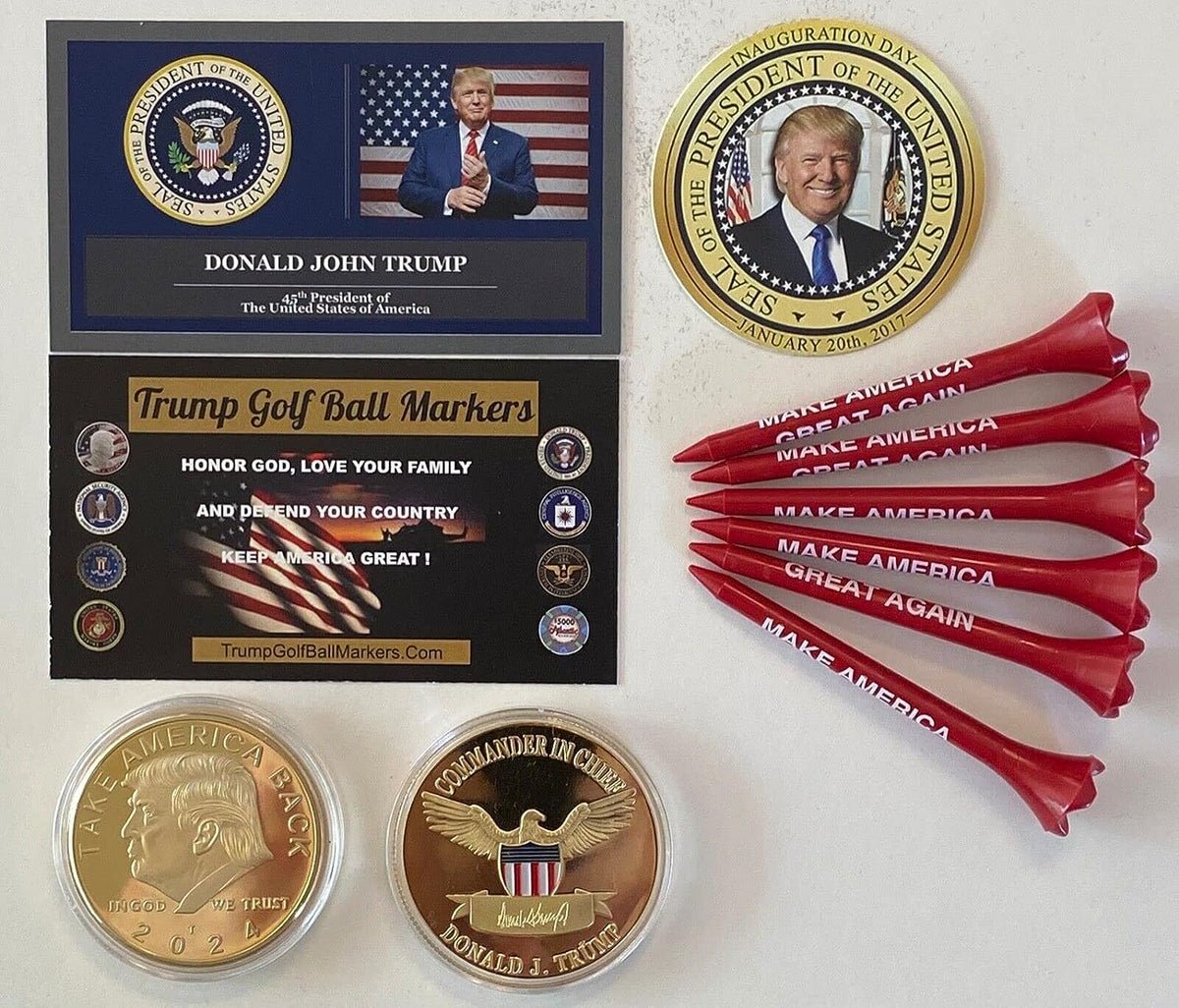 Trump Golf Ball Marker & Tee Set.Seal of The President USA. + 1 Decal Trump Golf Ball Marker & Tee Set.Seal of The President USA. + 1 Decal