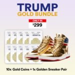 Trump High Top Sneakers + 10 x 2025 Gold Trump Coins - Golden 47 President Bundle