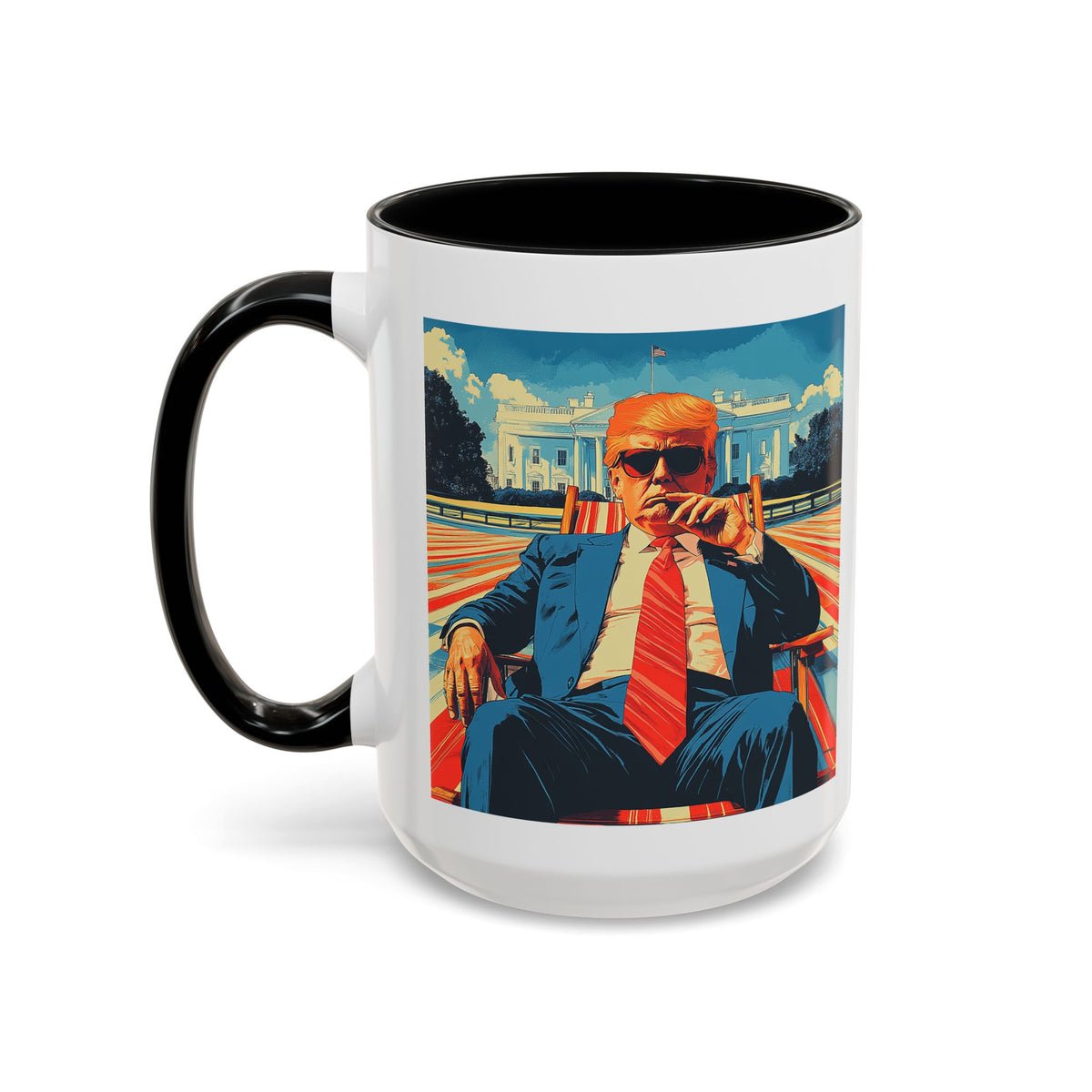 Trump on Lawn Chair in front of Whitehouse Funny Coffee Mug Trump on Lawn Chair in front of Whitehouse Funny Coffee Mug