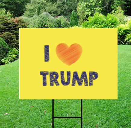 Yellow I Heart Trump - Election 2024 Yard Sign w/ Stake Yellow I Heart Trump - Election 2024 Yard Sign w/ Stake